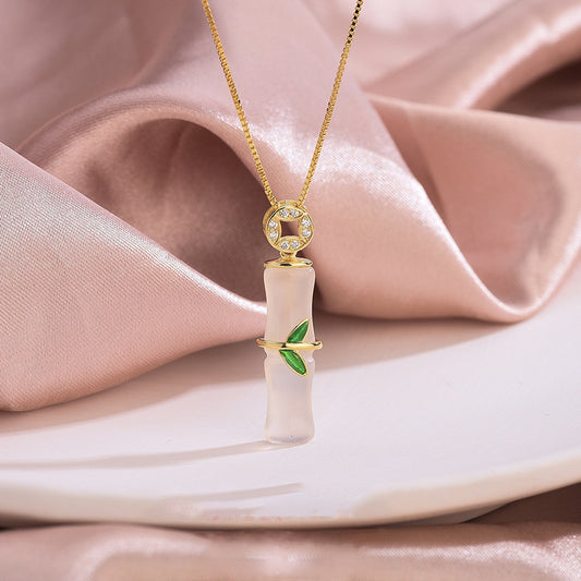 Elegant Bamboo Joint Pendant Necklace in Titanium Steel with Plated Finish for Women