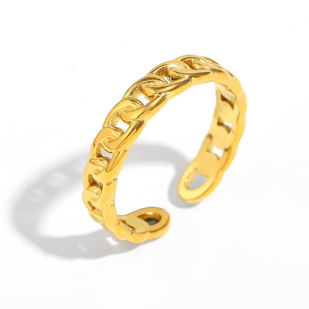 Minimalist Chic Geometric Stainless Steel Ring with 18K Gold Plated Narrow Open Band for Women