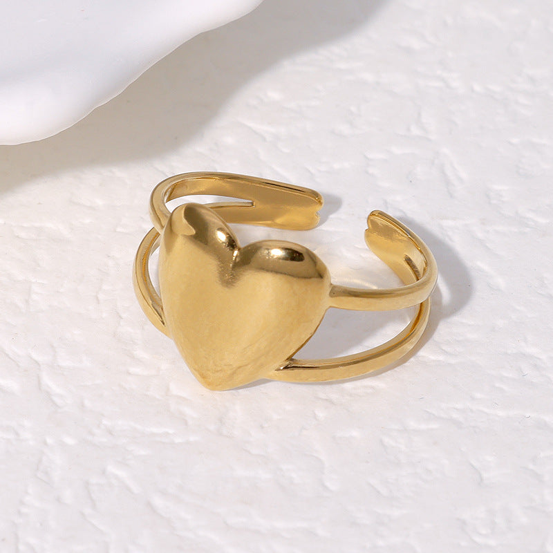 Anello minimalista a forma di cuore in acciaio inossidabile con placcatura in oro 18 carati, fascia aperta regolabile per donna