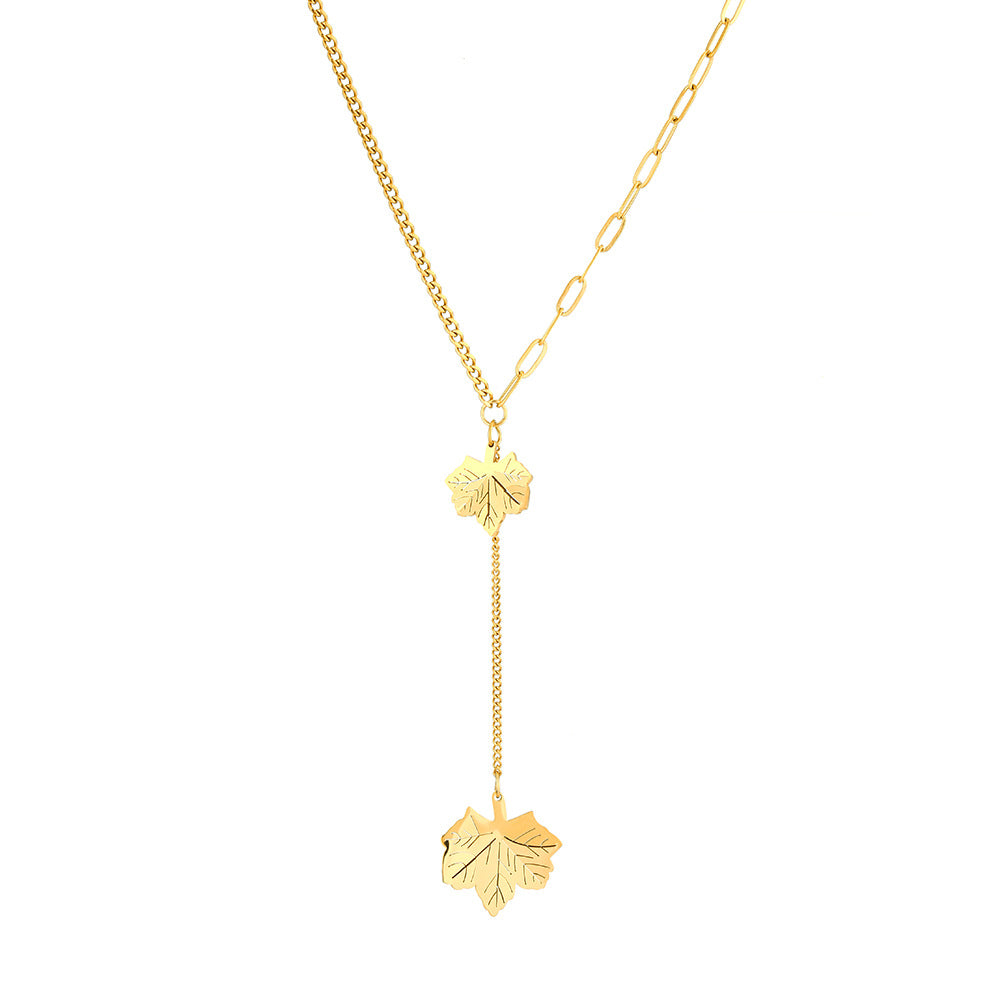 Elegante Collana con Ciondolo Geometrico in Acciaio al Titanio da Donna, Finitura Placcata, Catena Cubana, Gioielli di Moda Minimalisti
