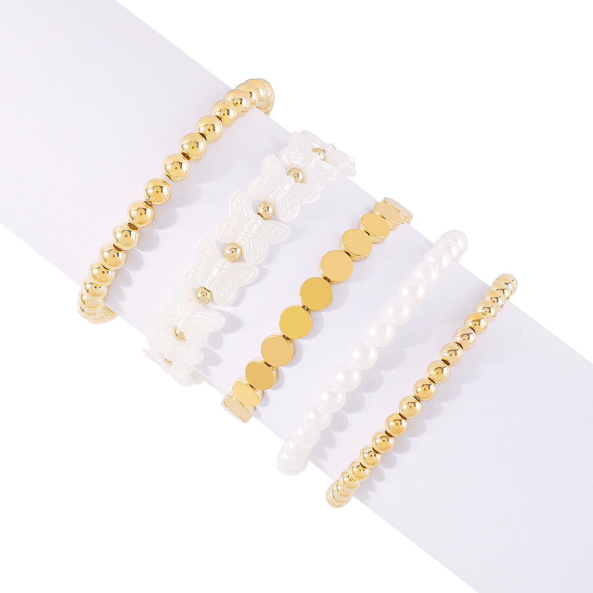 Set di braccialetti multistrato con perle artificiali a forma di cuore geometrico, perle CCB, dolce e grintoso, per donna