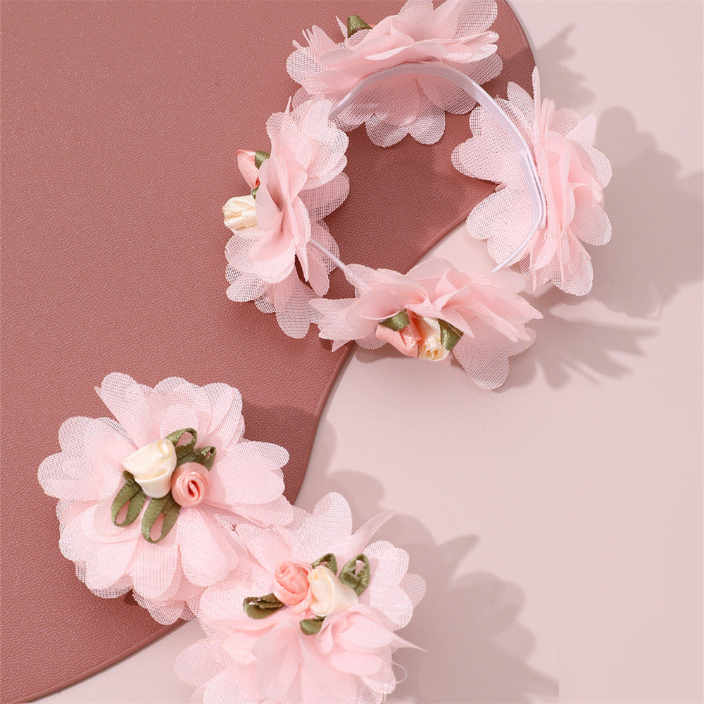 Set di elastici per capelli floreali a doppio strato in chiffon con volant, stile principessa, per bambine, fatti a mano