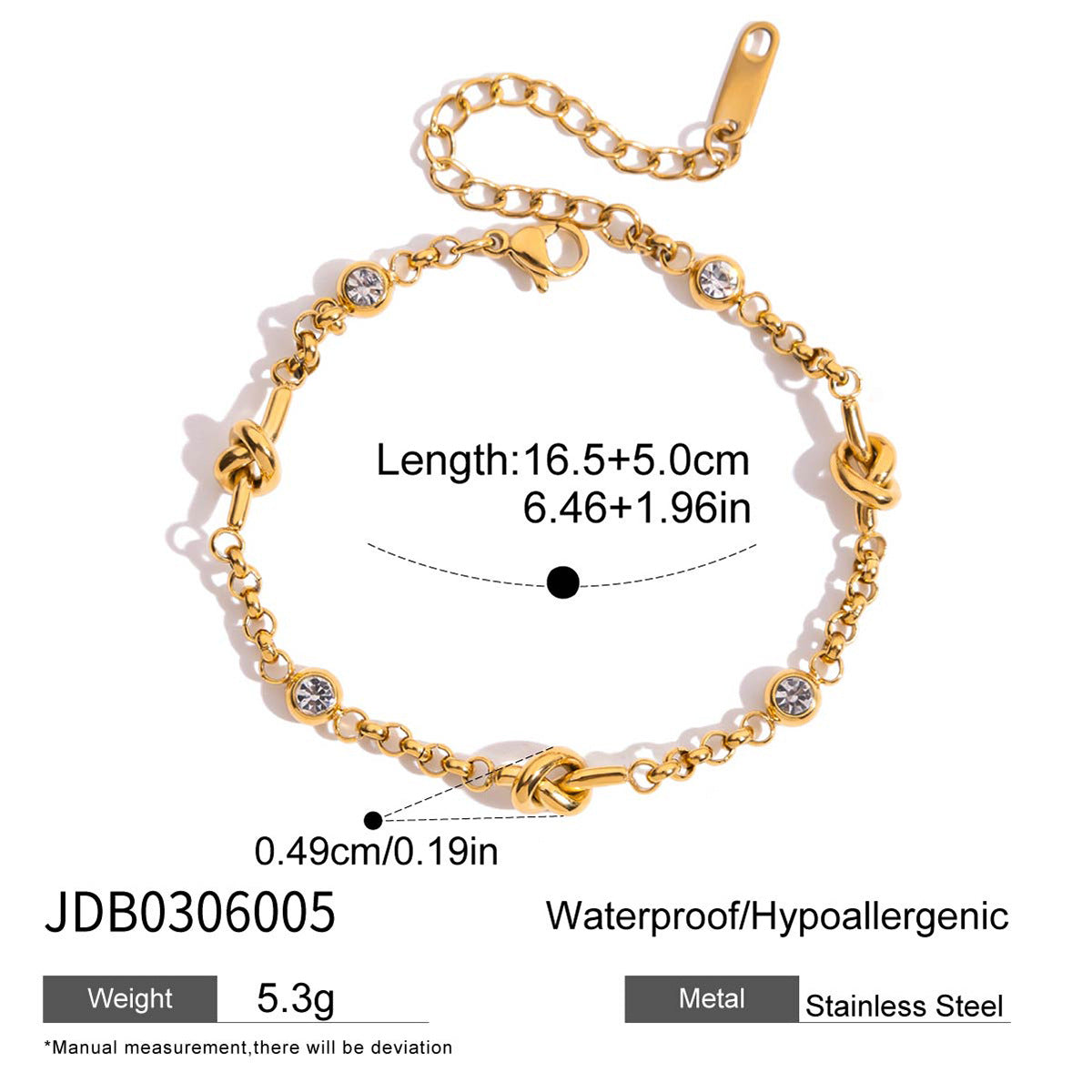 Elegant Minimalist Geometric Round Stainless Steel Plated Cubic Zirconia Bracelet for Women