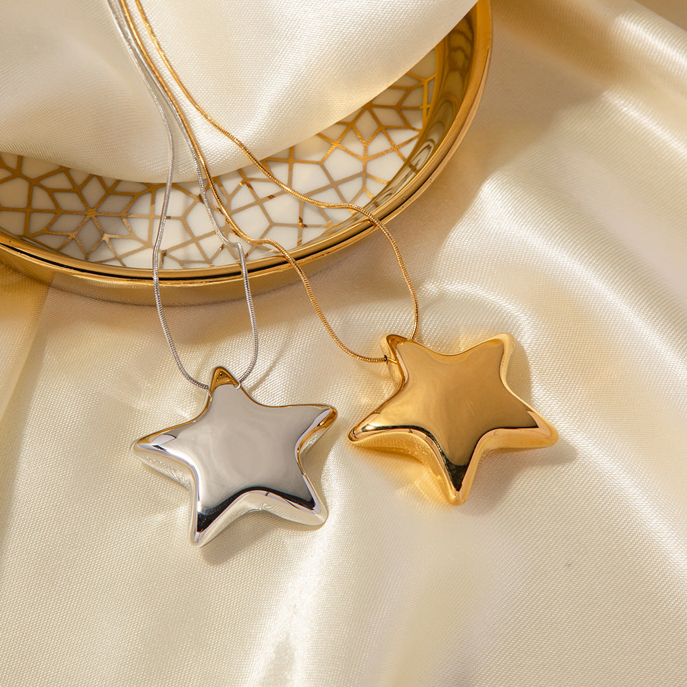 Collar Colgante de Estrella de Cinco Puntas Geométrico para Mujer de Acero Inoxidable con Baño de Oro de 18K