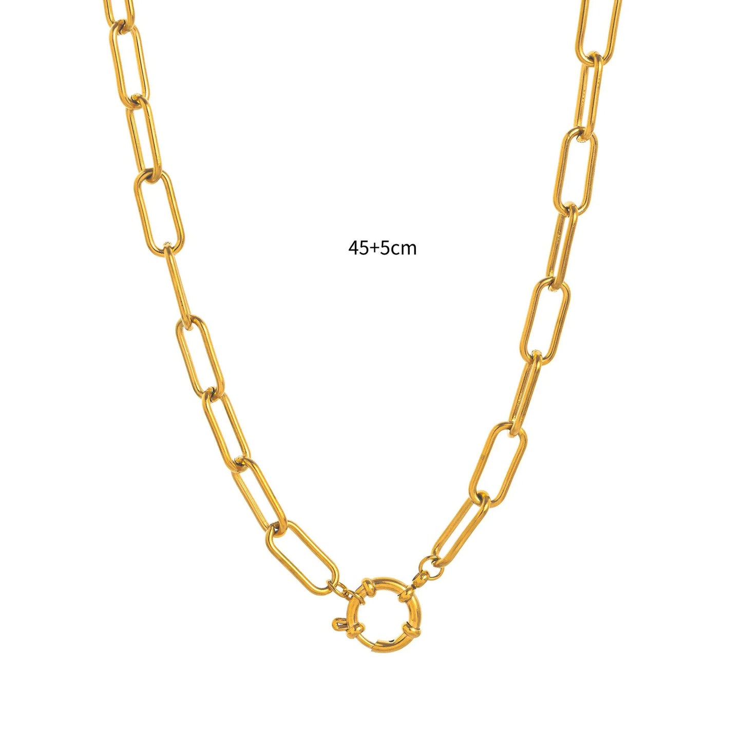Minimalist 18K Gold Plated Geometric Titanium Steel Necklace with Pearl Paperclip Charm