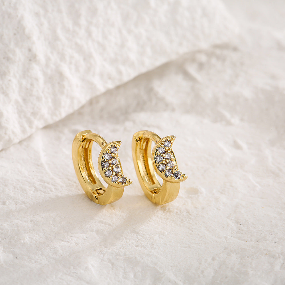 Minimalist Geometric Copper Hoop Earrings with 18K Gold Plating and Micro-Pave Zirconia for Women
