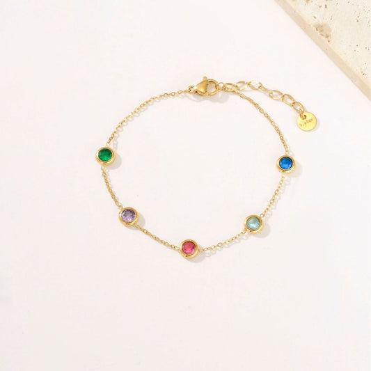 Fashionable Vintage Minimalist Geometric Rhinestone-Set 18K Gold-Plated Titanium Steel Colorful Bracelet for Women