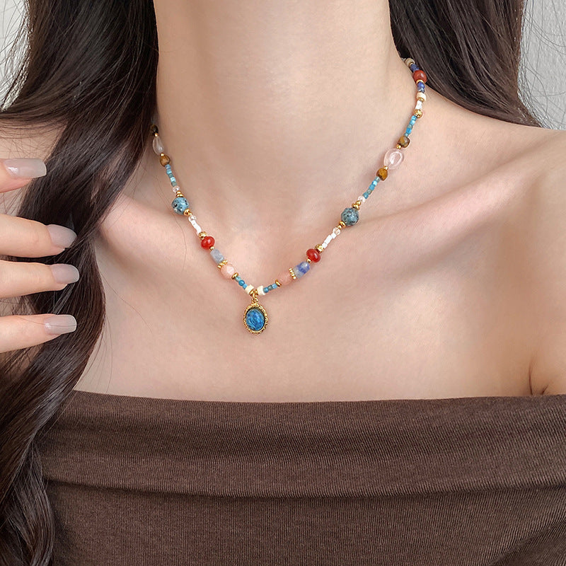 Collana girocollo da donna con perline in pietra ispirata alla dopamina, forme geometriche, catena delicata, elegante, minimalista, gioielli per tutti i giorni
