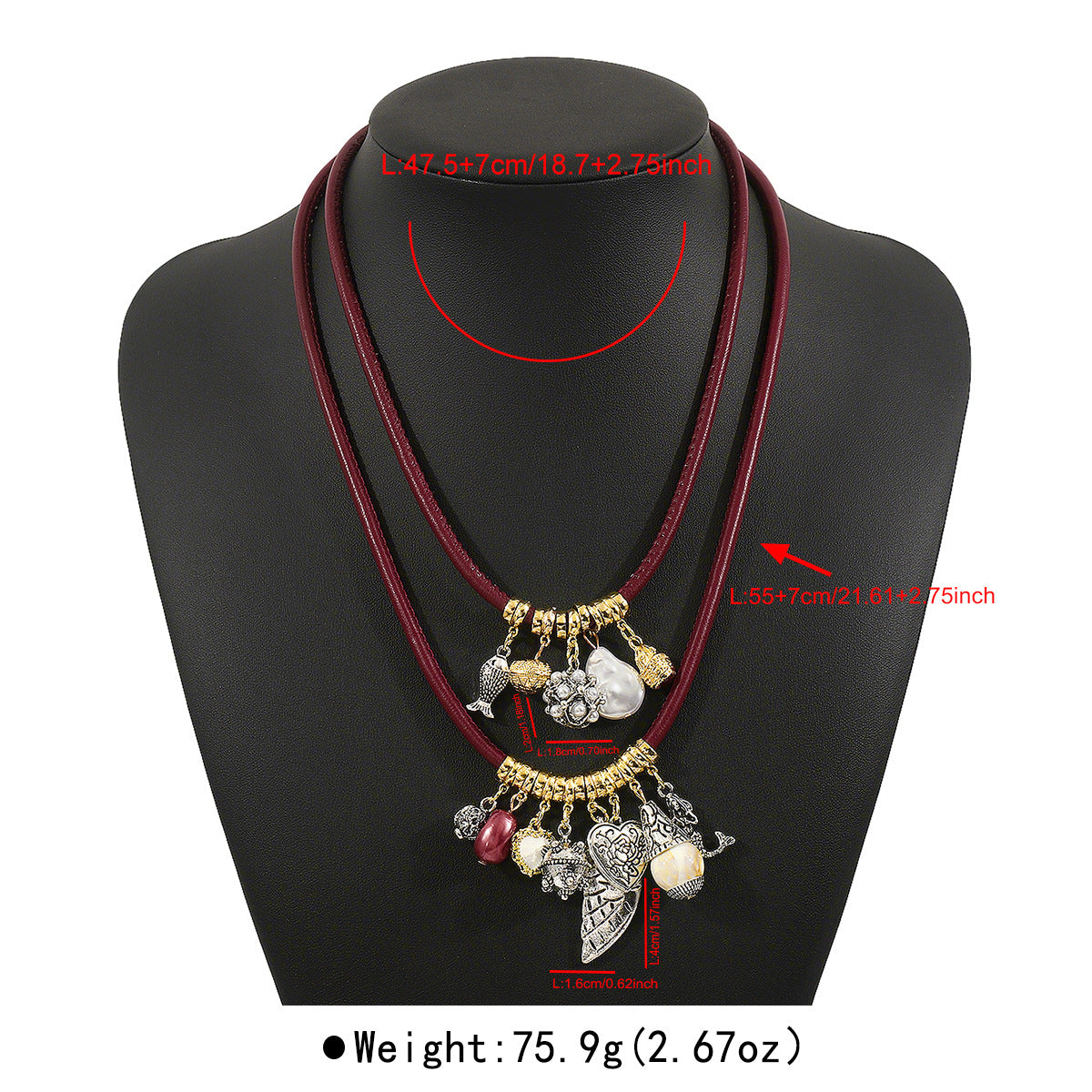 Collar Bohemio con Colgante Geométrico de Cordón de Cuero y Dijes de Aleación para Mujer