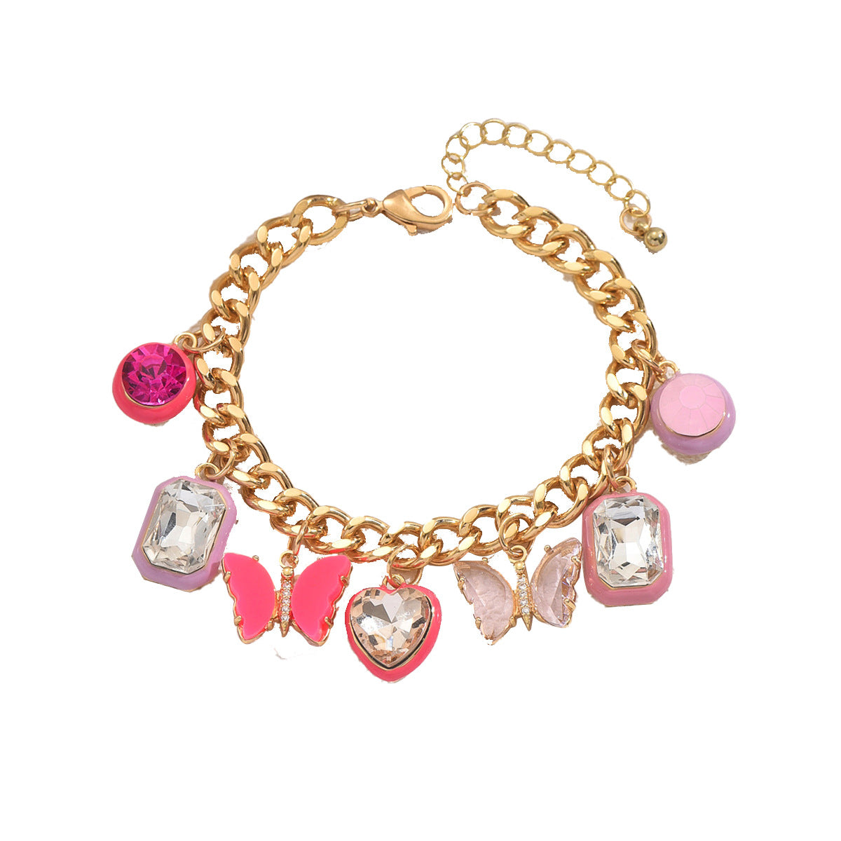 Geometric Heart-Shaped Rhinestone-Inlaid Enamel Bracelet for Women with Modern Minimalist Style