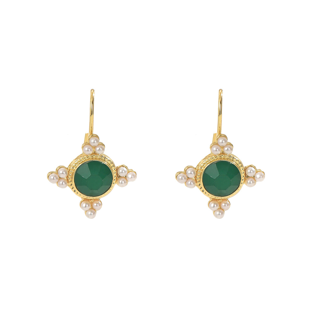 Pendientes de aro geométricos de aleación con incrustaciones de perlas y diamantes de imitación, chapados para mujer