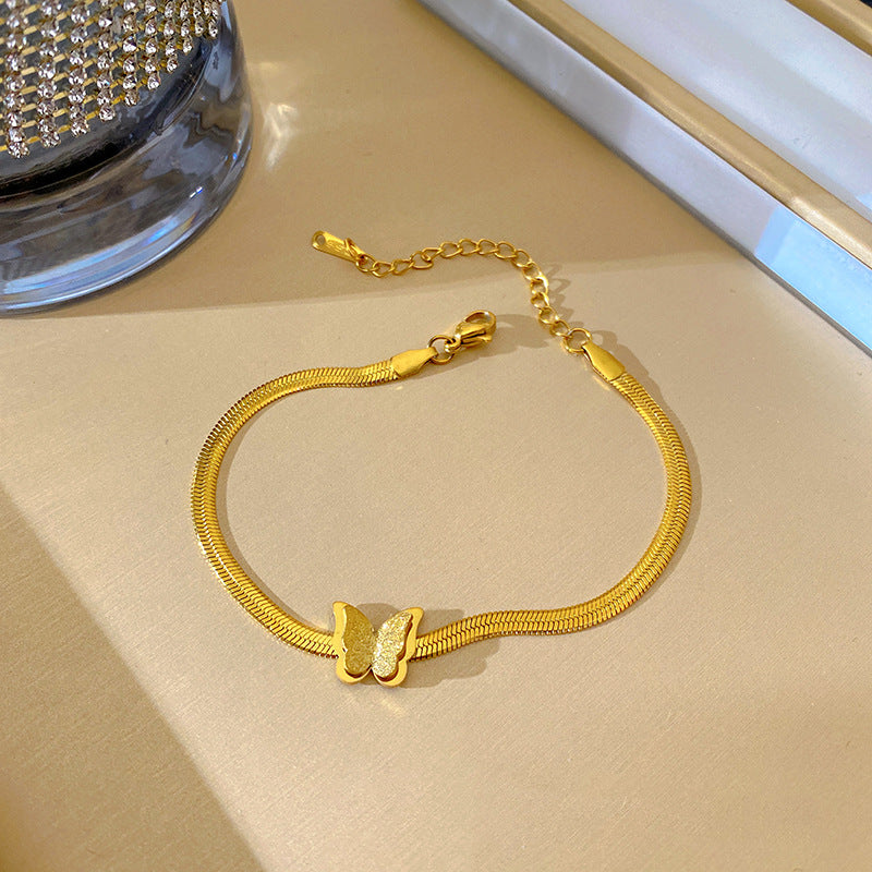 Minimalist Elegant Matte Butterfly Titanium Steel Snake Chain Bracelet