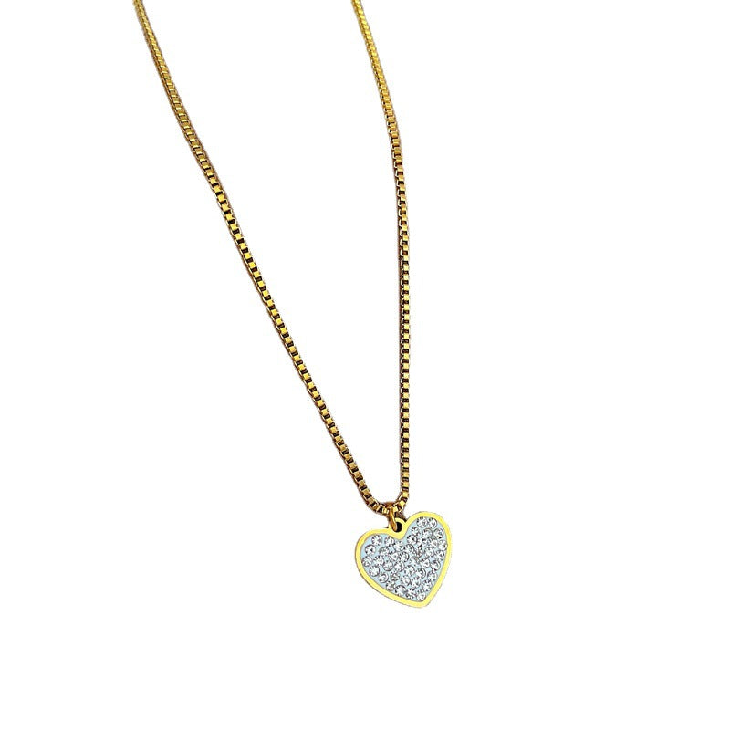 Collar con colgante de corazón de acero de titanio de lujo minimalista para mujer con baño de oro y diseño geométrico