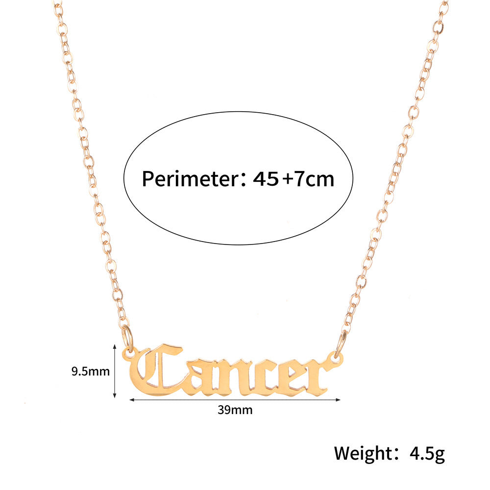 Minimalist Stainless Steel Teardrop Zodiac Letter Necklace for Unisex