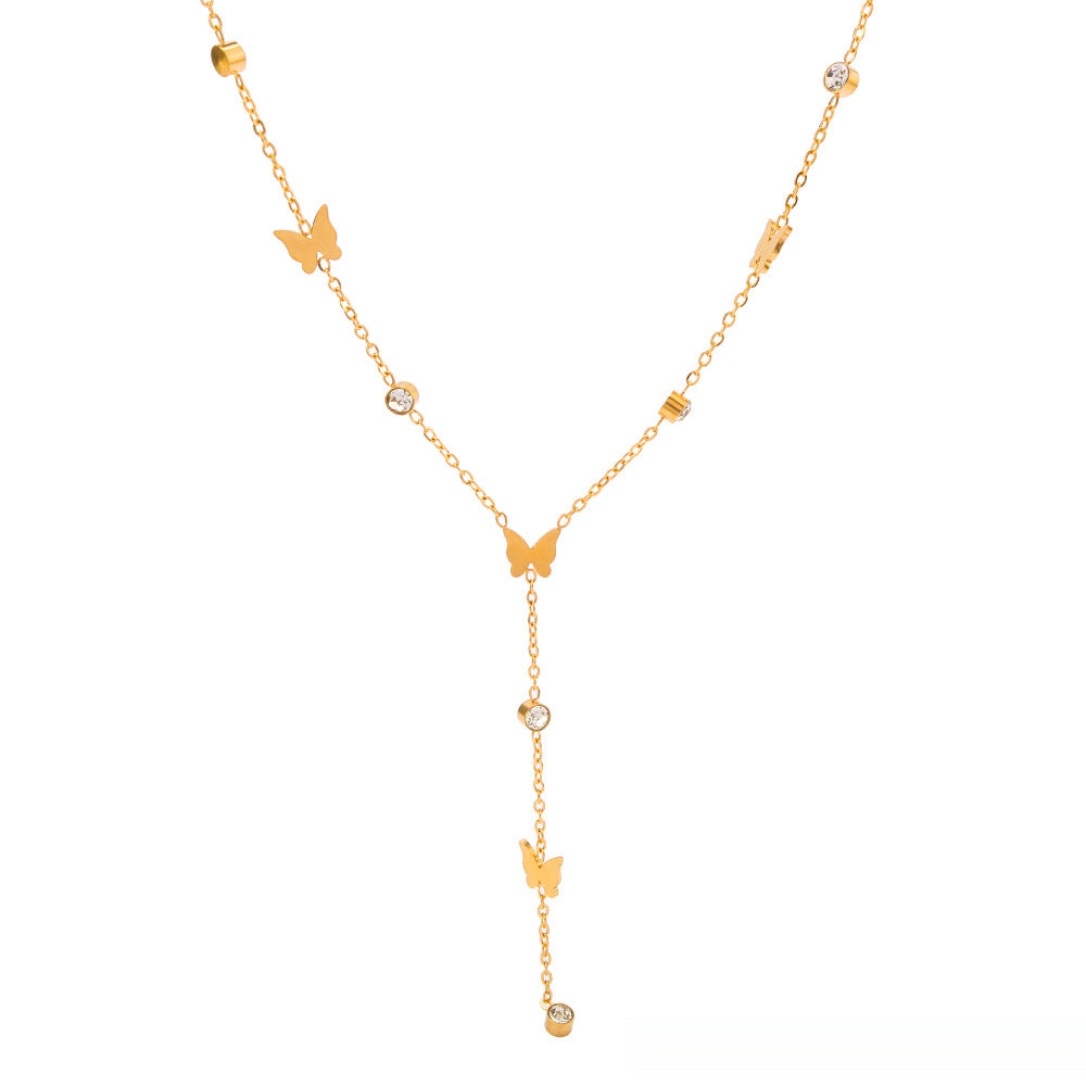 Collana Minimalista con Ciondolo a Farfalla in Acciaio al Titanio Placcato Oro 18K su Catena a O per Donna
