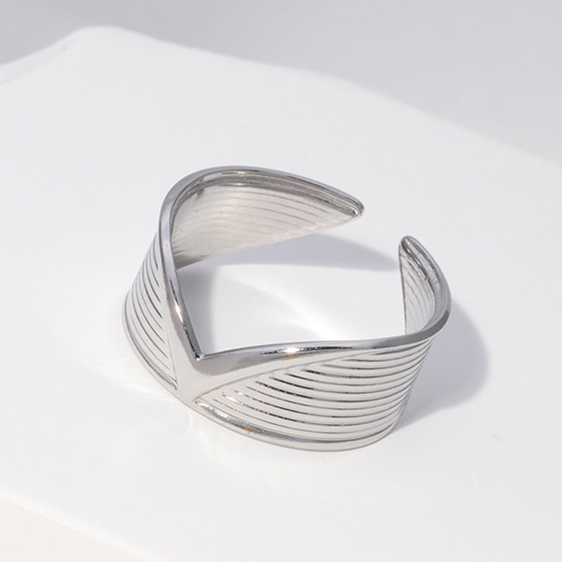 Anello Aperto Minimalista in Acciaio Inossidabile Geometrico da Donna con Finitura Placcata e Design a Linea Pulita