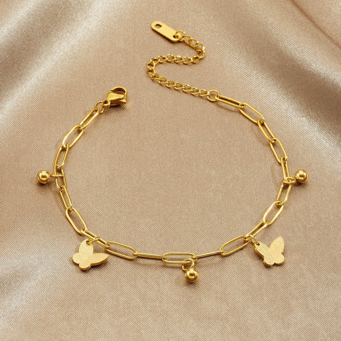Matte Gold Plated Stainless Steel Butterfly Bracelet for Women