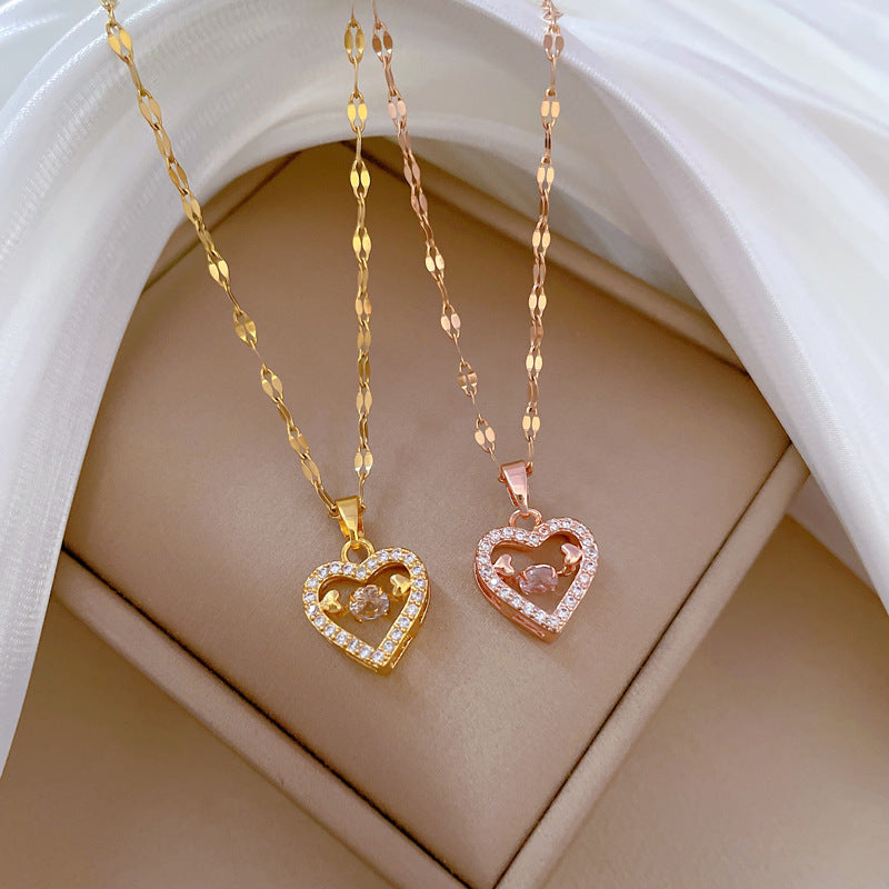 Collana Rotante con Strass di Lusso per Uomo e Donna in Acciaio al Titanio con Pendente Geometrico Girocollo