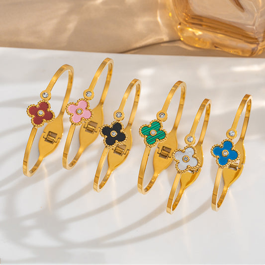Pulsera de lujo minimalista ovalada de acero de titanio para mujer con acabado chapado, brazalete hipoalergénico de acero inoxidable