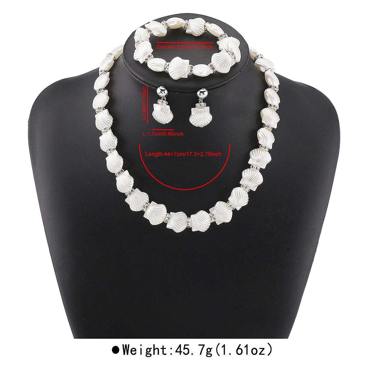 Elegante conjunto de joyas de perlas de estilo vintage francés con motivo de concha en aleación y resina con acabado chapado para mujer