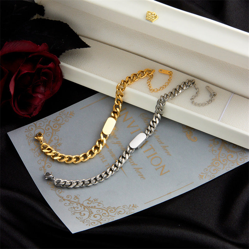 Punk Vintage Plated Stainless Steel Geometric Box Chain Bracelet
