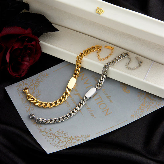 Punk Vintage Plated Stainless Steel Geometric Box Chain Bracelet