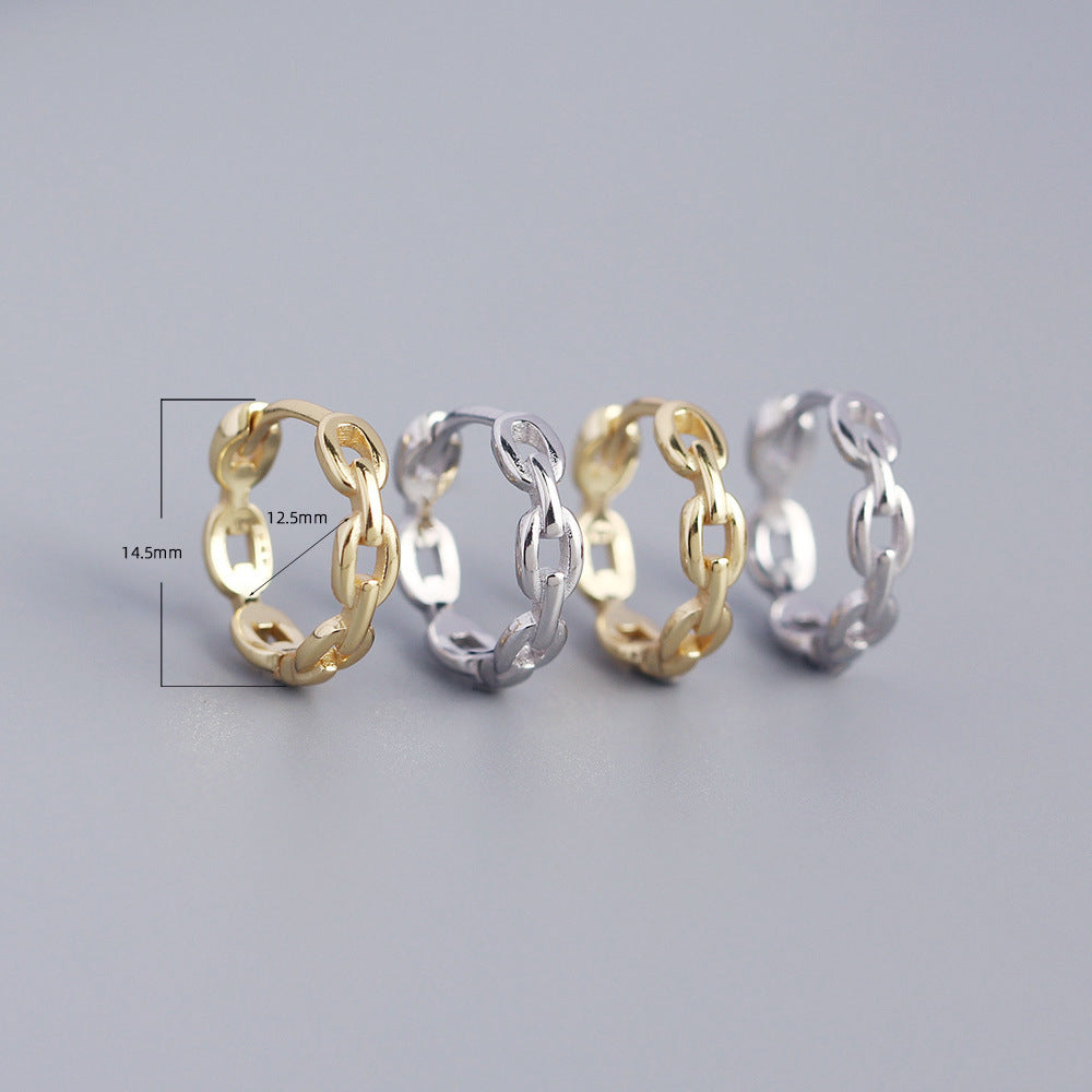Minimalist Cold-Tone Silver Ear Cuffs with Metal Chain Design for Women S925 Sterling Silver Electroplated Earrings