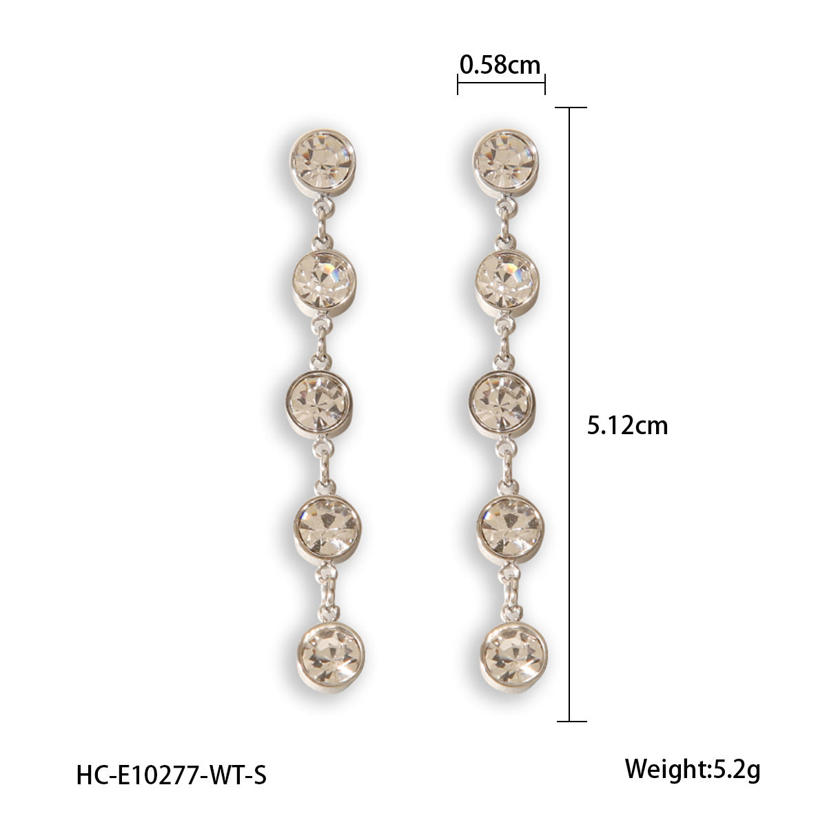 Fashionable Geometric Tassel 18K Gold Plated Stainless Steel Round Rhinestone Earrings for Women