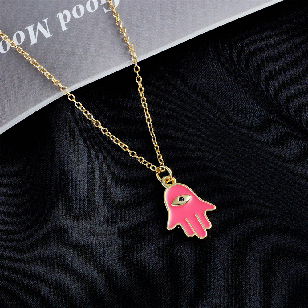Collana con ciondolo a forma di occhio turco da donna in rame placcato oro 18 carati e smalto, design geometrico