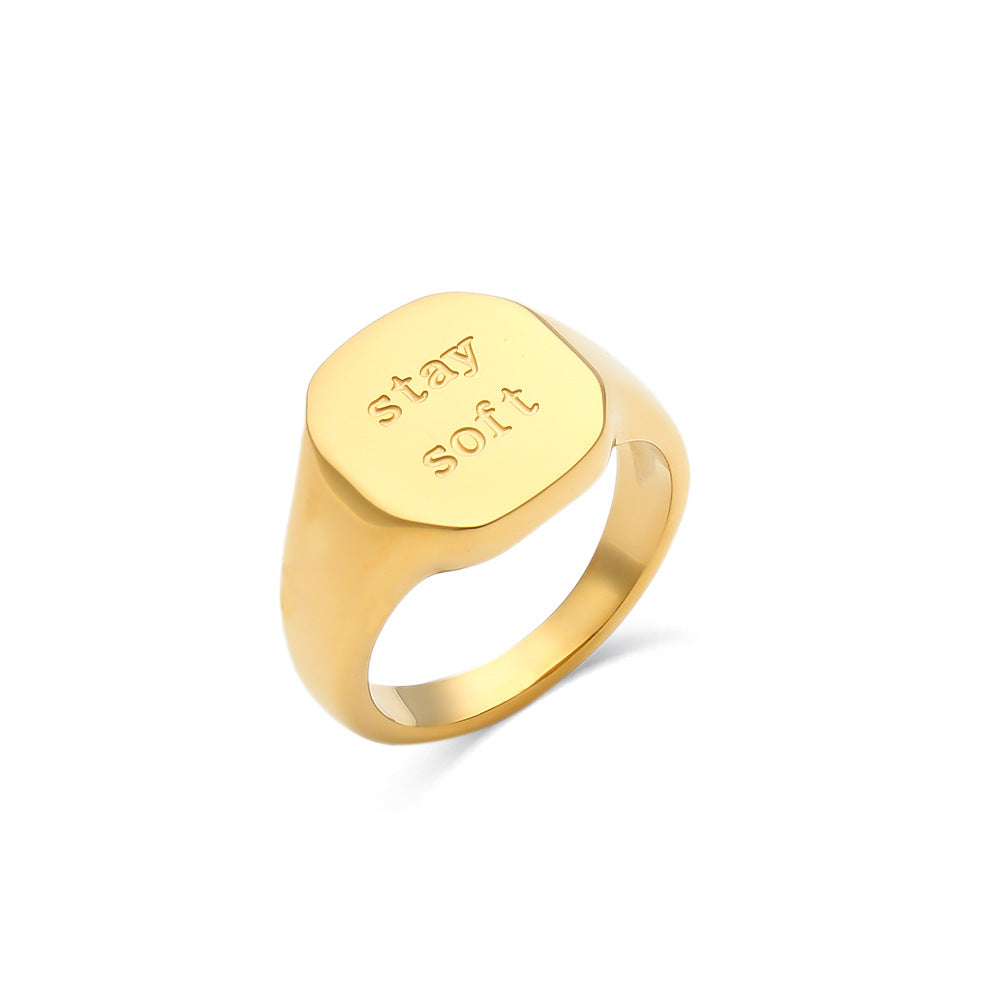 Minimalist Letter-Shaped Titanium Steel Ring with 18K Gold Plating for Women