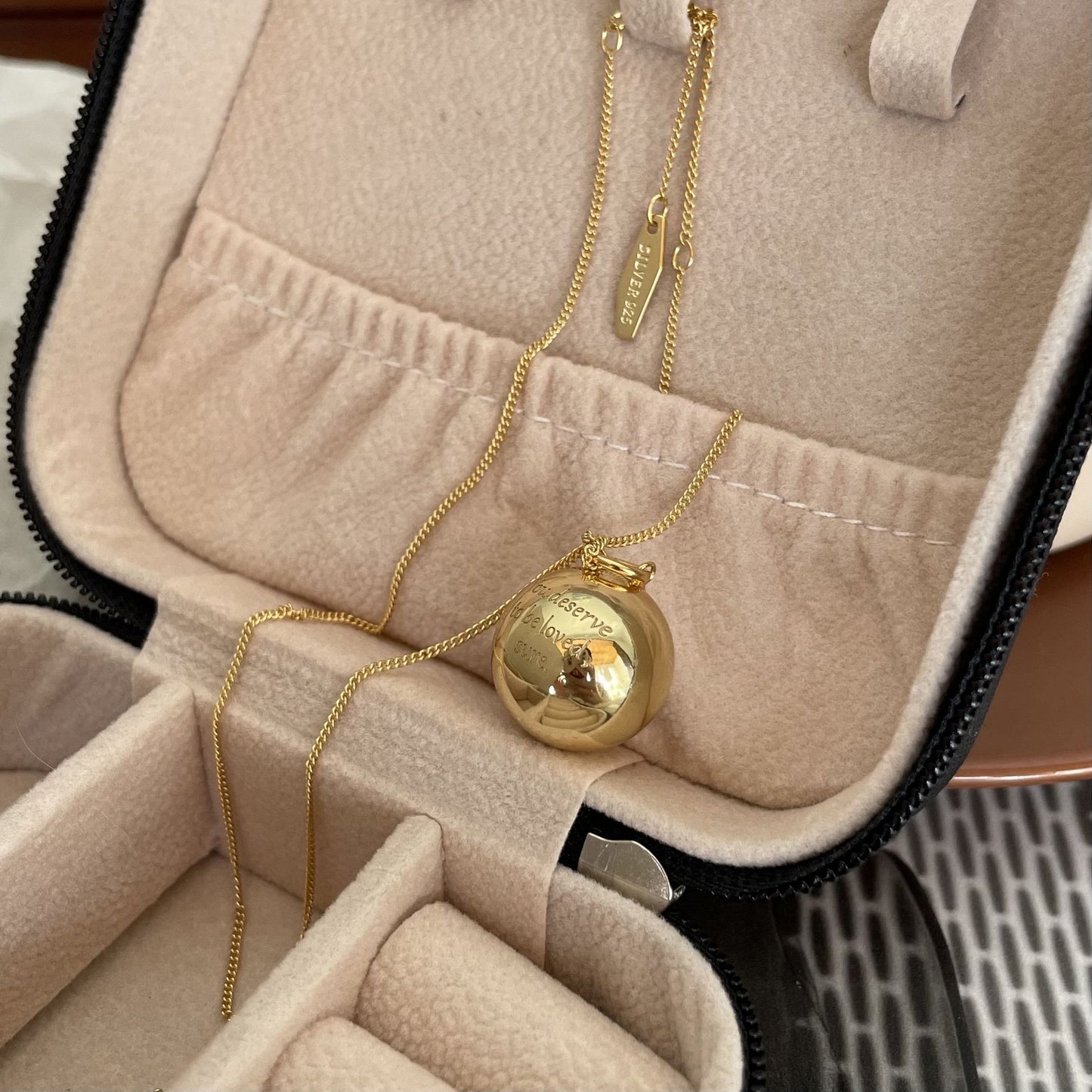 Minimalist Round Ball Pendant Necklace in 925 Sterling Silver with Geometric and Doll-Inspired Design