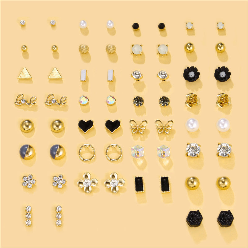 Fashion Geometric Butterfly Floral Micro-inlay Rhinestone Alloy Resin Pearl Earring Set for Women and Men