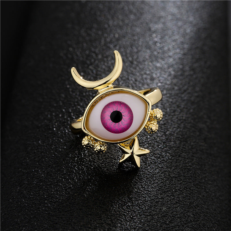 Minimalist Gold Plated Brass Geometric Evil Eye Open Ring for Women