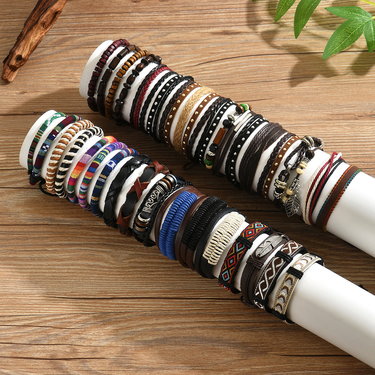 Vintage Bohemian Geometric Braided Leather Bracelet Set for Men and Women Minimalist Hand Jewelry