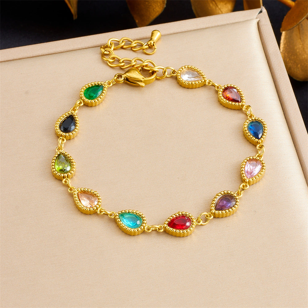 Fashionable Geometric Stainless Steel Bracelet with Electroplated Finish for Women Featuring Oval and Square Accents