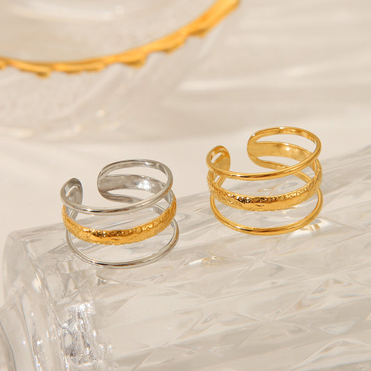 Minimalist Geometric Open Band Ring in Titanium Steel with 18K Gold Plating for Women