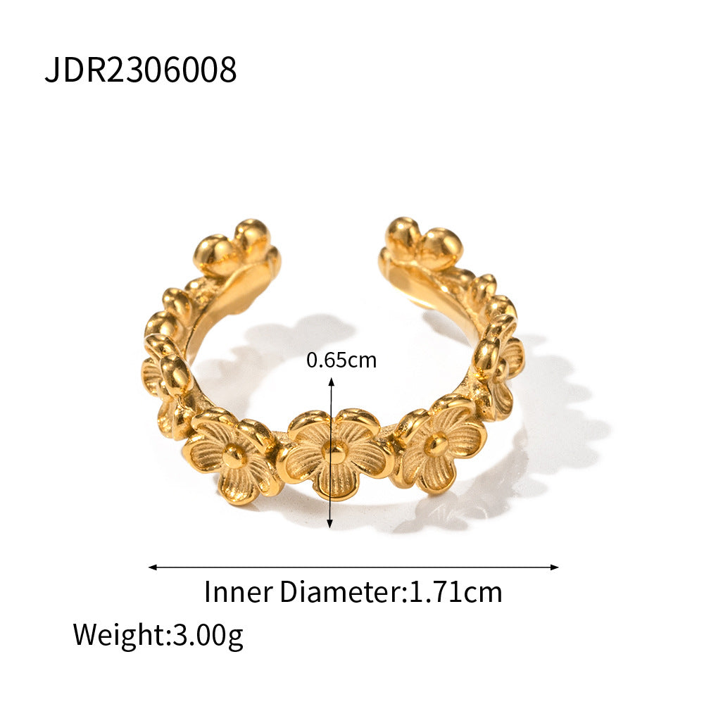Anello a C a fiore da donna in acciaio inossidabile placcato oro 18K di tendenza