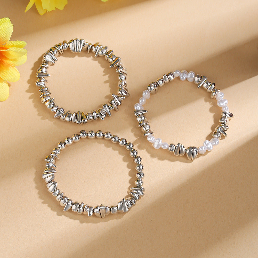 Irregular Geometric Baroque Imitation Pearl and Crystal Beaded Bracelet for Women