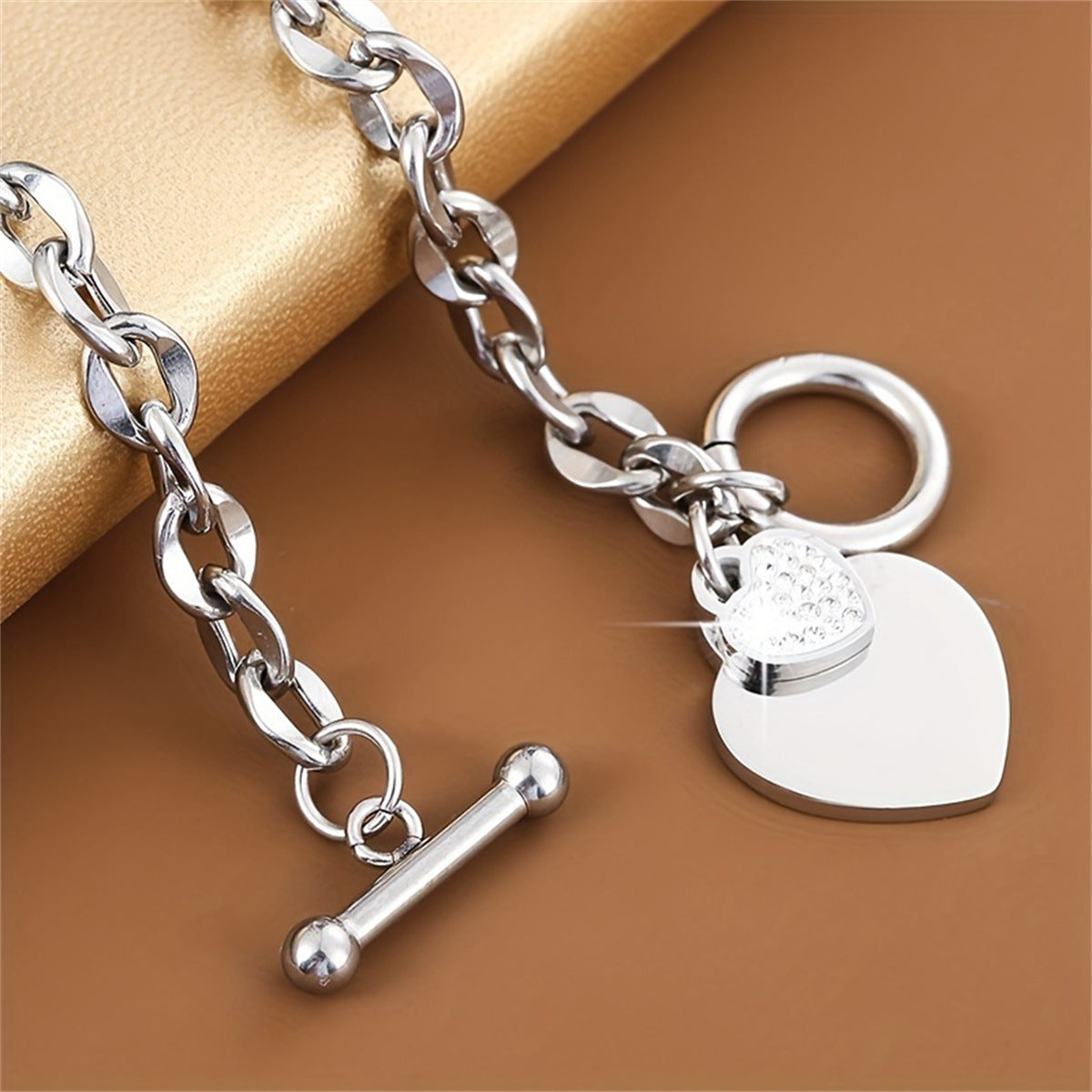 Minimalist Heart-Shaped Titanium Steel Bracelet for Women with Plated Finish and OT Clasp
