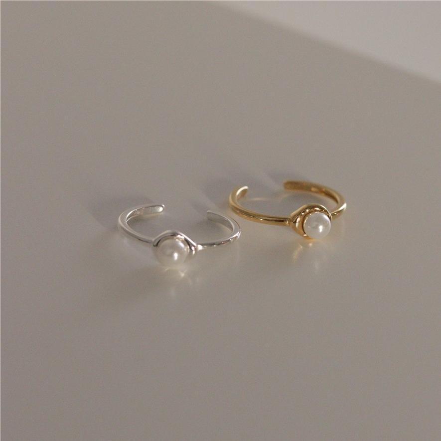 Minimalist Heart-Shaped 925 Sterling Silver Ring with Pearl Inlay for Women