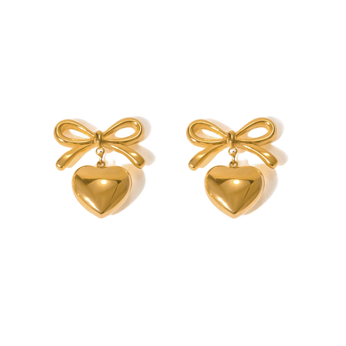 Elegant French Style Heart-Shaped 18K Gold-Plated Stainless Steel Earrings for Women