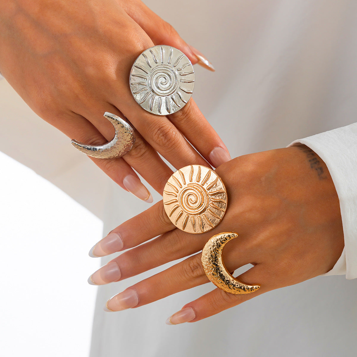 Plated Zinc Alloy Star Moon Heart Ring Set for Women