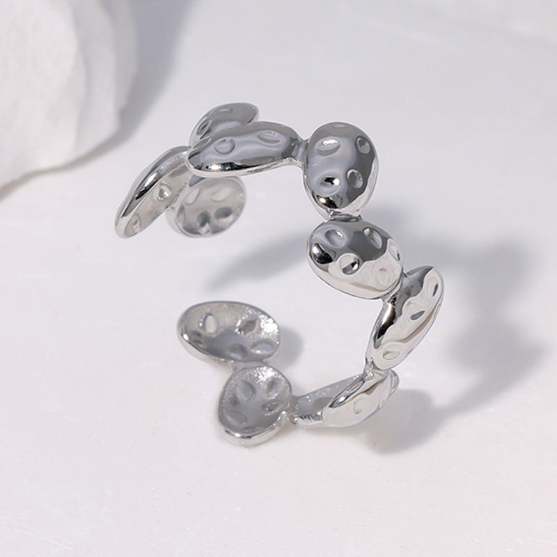 Anillo abierto minimalista geométrico de acero inoxidable con acabado chapado para mujer