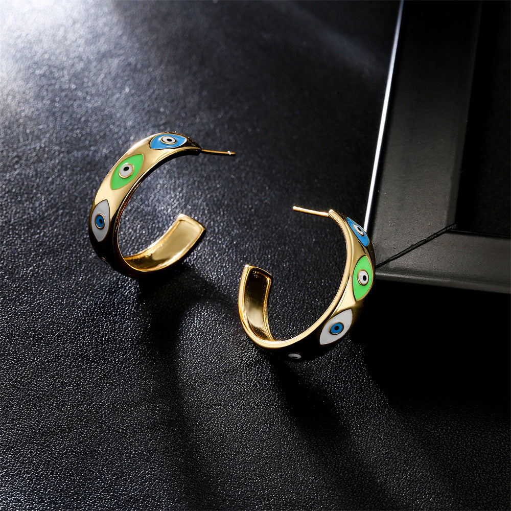 Geometric Gold Plated Drip Oil Brass Stud Earrings