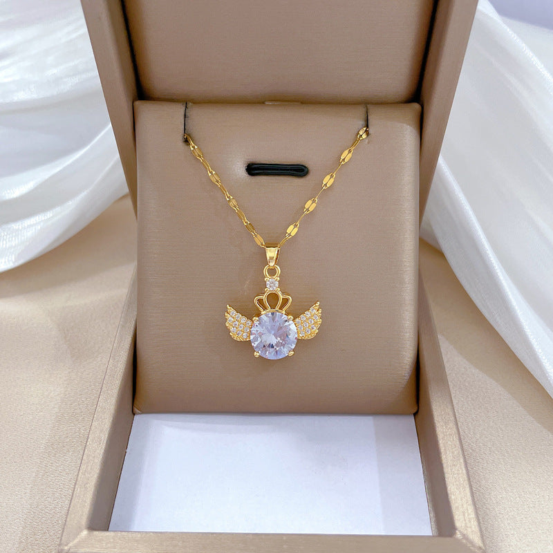 Collar de lujo unisex con cadena para labios de acero titanio con incrustaciones de diamantes de imitación geométricos