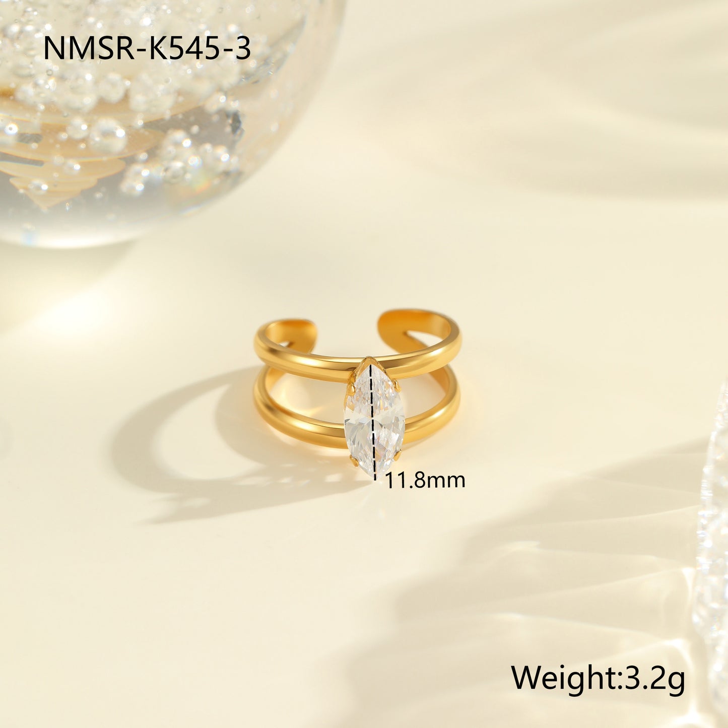 Anello geometrico minimalista da donna in acciaio inossidabile con placcatura in oro 18K e intarsio di zirconi