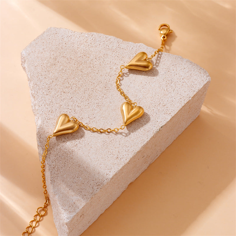 Fashion Office Chic Plated Stainless Steel Heart Charm Bracelet