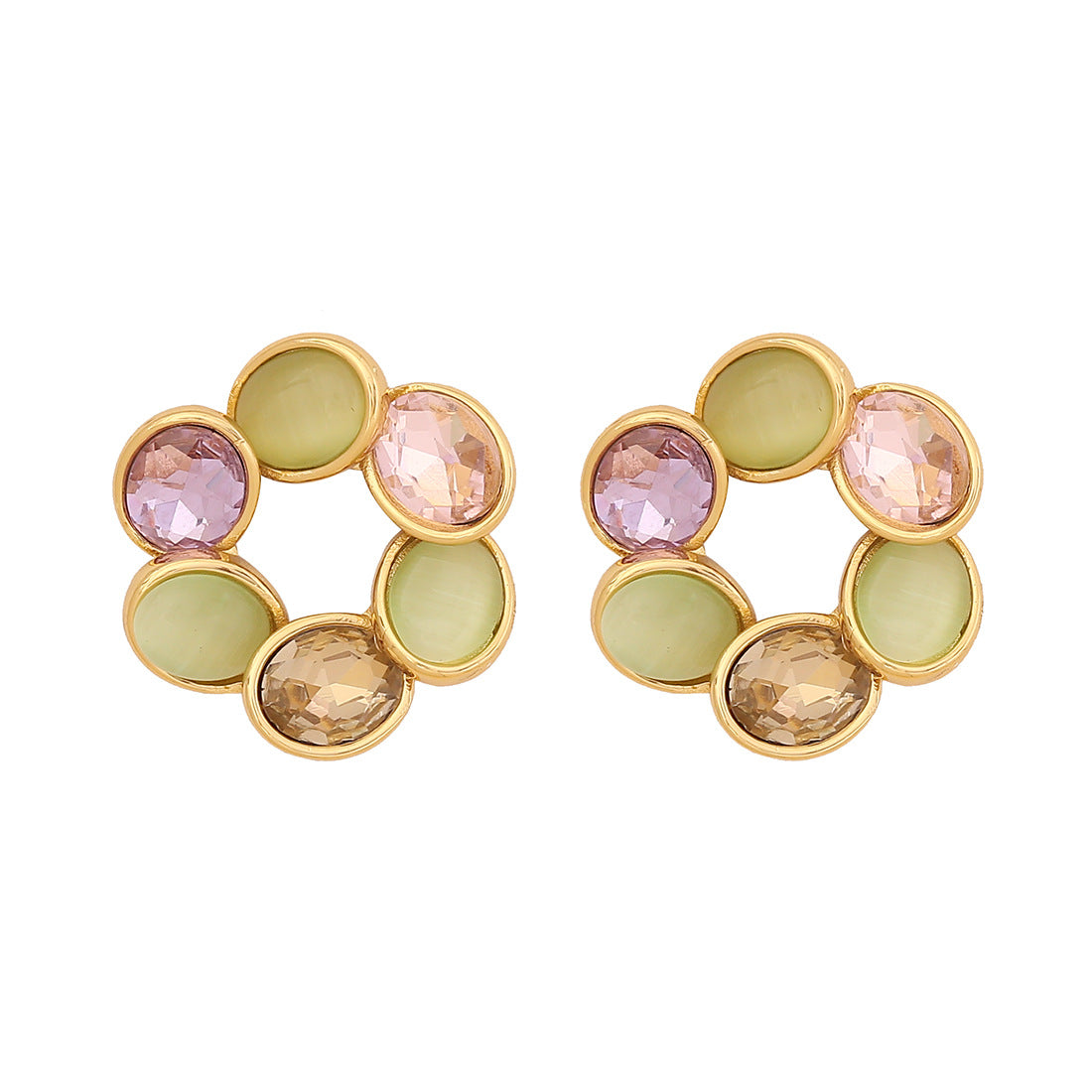Vintage Geometric Round Cat's Eye Stud Earrings in Stainless Steel with Plating Finish