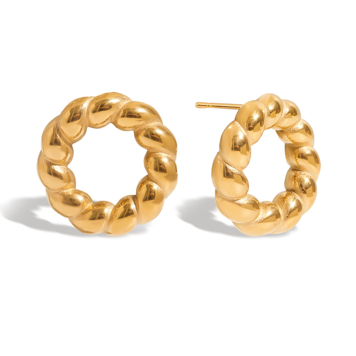 Pendientes de tuerca redondos geométricos minimalistas de acero inoxidable para mujer con acabado chapado