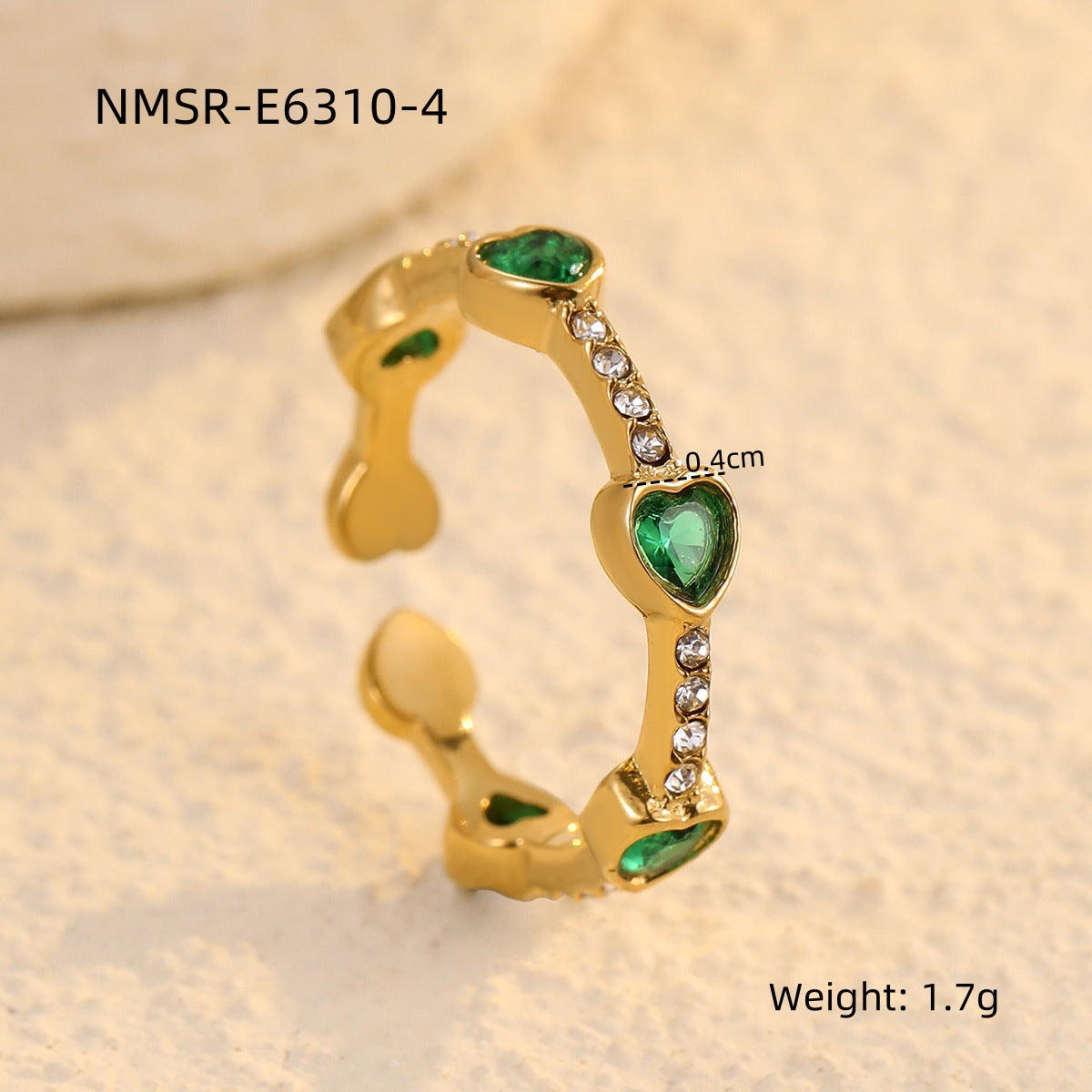 Anillo abierto de acero inoxidable con forma de corazón, zirconias de colores incrustadas, estilo lujo ligero, para mujer